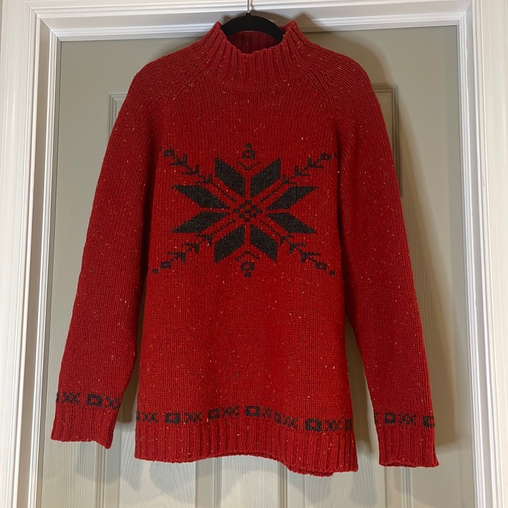 |Eddie Bauer| Women’s Sweater Nordic Wool Red Flecked Size L TALL